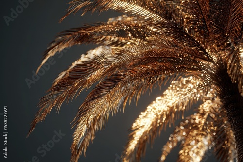 Glistening Palm: Golden fronds catch the light in a dramatic close-up, showcasing detail and texture against a stark background.  