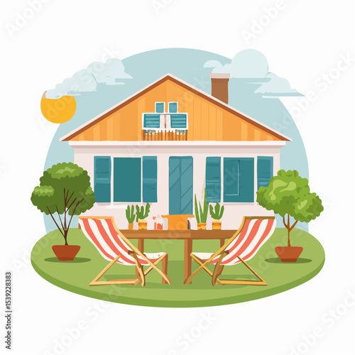 Charming House Exterior Design Patio Furniture and Landscaping Ideas