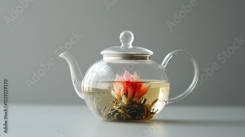 Transparent teapot with flower tea