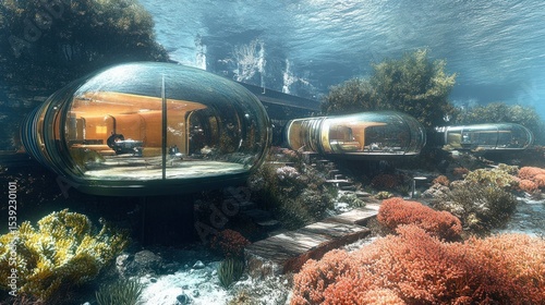 Underwater dwellings, serene and futuristic