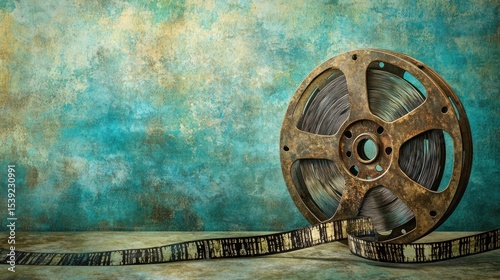 Vintage film reel on textured backdrop
