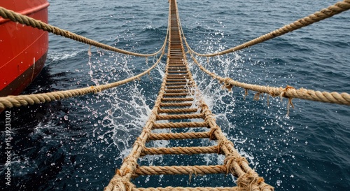 Wooden oars and ladder on choppy water