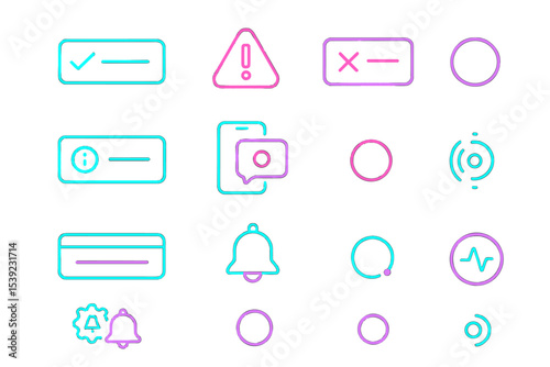 Neon web icons with glowing symbols on dark background