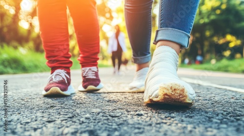 Walking feet on a park path