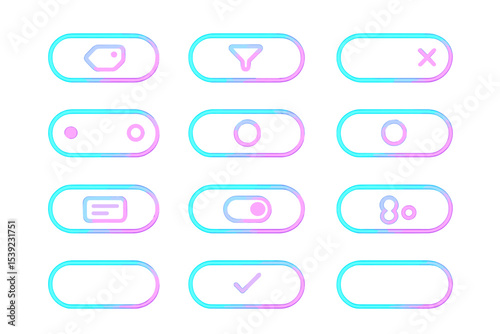 Neon futuristic ui elements with glow effect in blue and pink