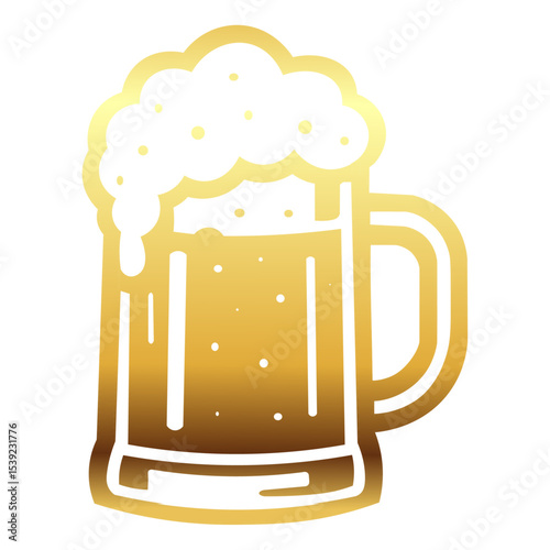 Beer mug gold illustration, beer cup vector icon isolated on transparent background