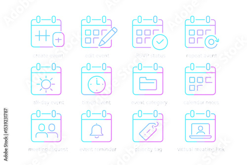 Neon calendar icons for event management and scheduling