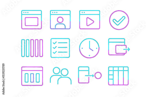 Neon style icons representing media, tasks, and social dynamics