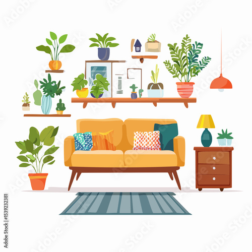 Vibrant Home Decor Plants, Sofa, and Stylish Accessories