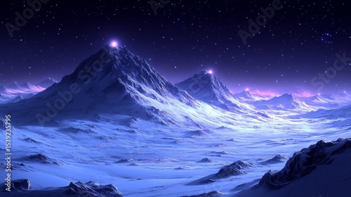 Frozen peaks pierce a night sky ablaze with distant stars.