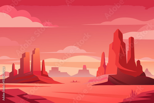 Vibrant desert mountain landscape at sunrise or sunset