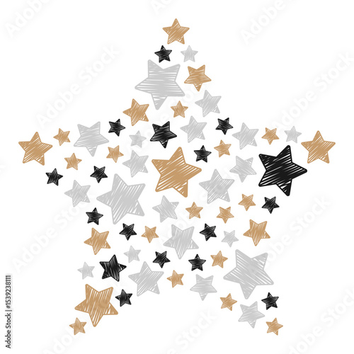Hand-drawn gold, silver, and black stars
