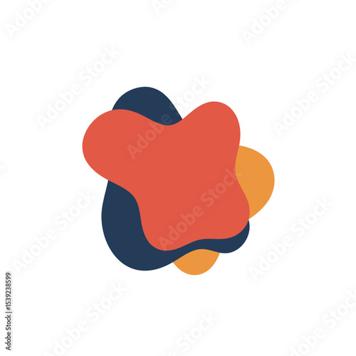 A simple colorful vector image featuring an abstract geometric shape with soft curved lines in a modern style, utilizing two or three solid colors against a transparent background