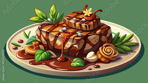 Ribeye steak topped with sauteed wild mushrooms and a drizzle of balsamic glaze Very beautiful