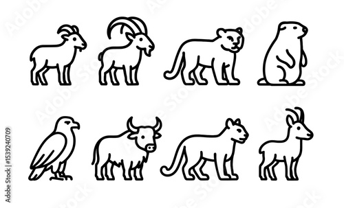 Outline illustrations of various animals including goat, cougar, and beaver
