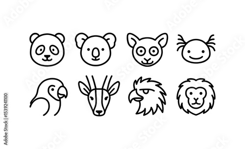 Outline icon set of endemic and rare animal species in minimalistic design