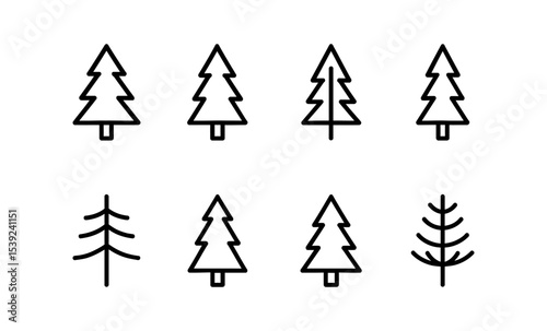 Minimalist tree icons: spruce, fir, pine, larch, cedar, juniper, hemlock, tamarack