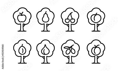 Minimalistic fruit tree icons for nature-themed designs and apps