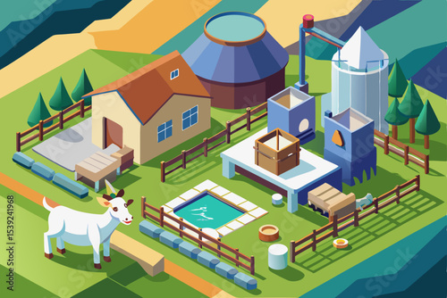 Isometric vector illustration of an urban city with residential buildings and a street map, perfect for architectural and real estate design