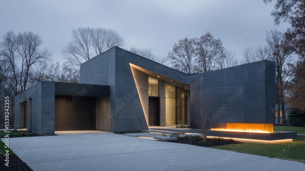 Obraz premium Clean and bold modern home with minimalist design, warm materials, and sculptural lines
