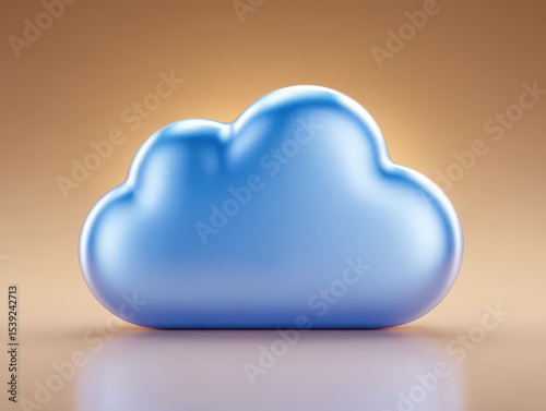 Realistic blue cloud icon symbolizing digital storage and connectivity placed against a warm gradient background showcasing innovation and technology in a modern digital age