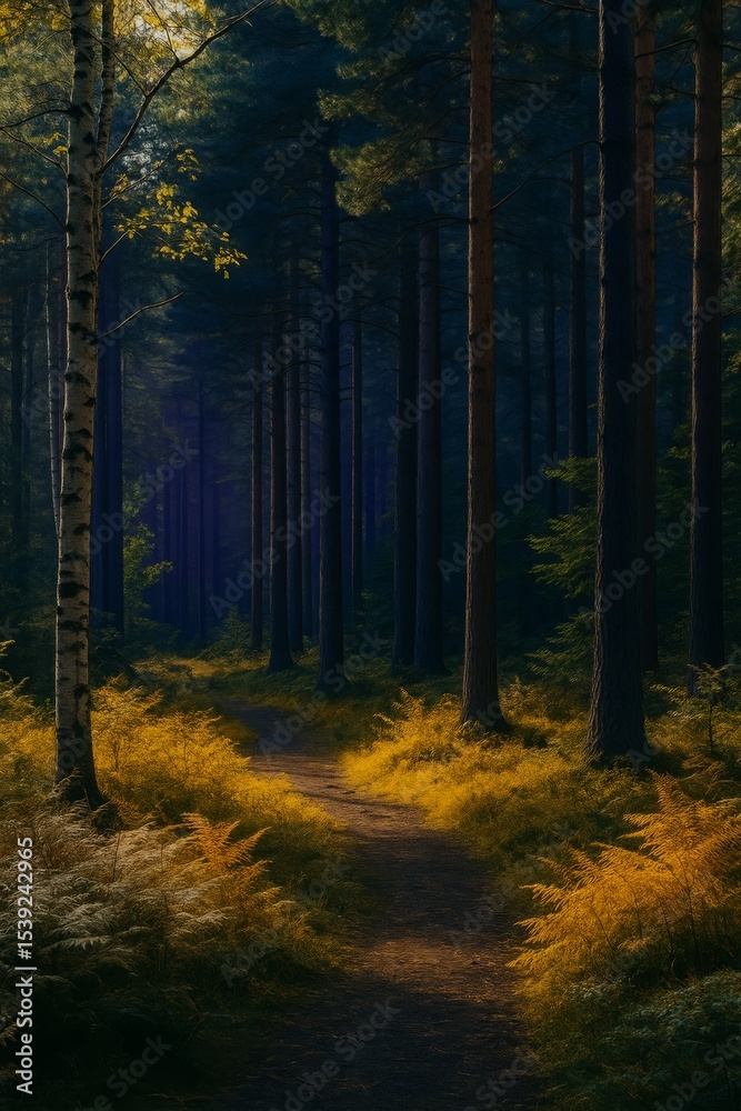 Fototapeta premium Sunlit Path Through an Enchanting Forest