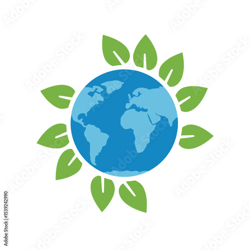Vector of planet earth with leaves around