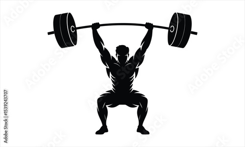 Silhouette of a strong man weightlifting