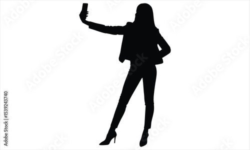 Silhouette of woman taking a selfie with smartphone
