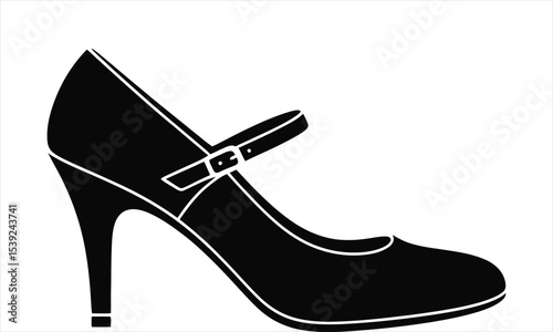 Elegant black high heel mary jane shoe silhouette