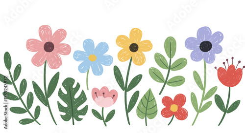 Diverse Variety of Floral Designs Featuring Blooming Flowers with Leaves in an Assortment of Colors and Textures on White Background