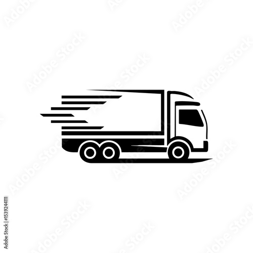 Vector logo of a cargo delivery truck in motion with a minimalist design.

