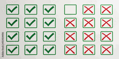 Checkmarks Representing Success and Crosses Depicting Failure Showing Agreement and Disagreement in a Simple Grid Formation Concept