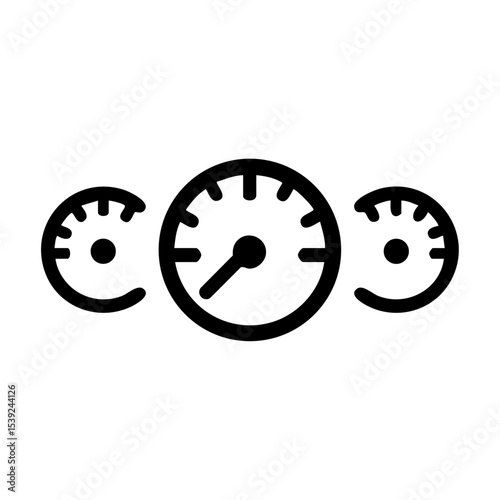 Vector icon of an outlined dashboard gauge cluster in modern minimalist design.

