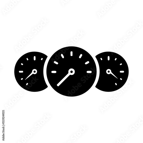 Vector icon of a dashboard gauge cluster in solid black style.


