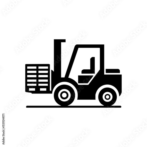 Vector logo of a forklift lifting a pallet in minimalist black silhouette.


