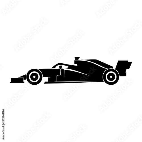 Minimalist black silhouette of a Formula 1 race car in side profile view.

