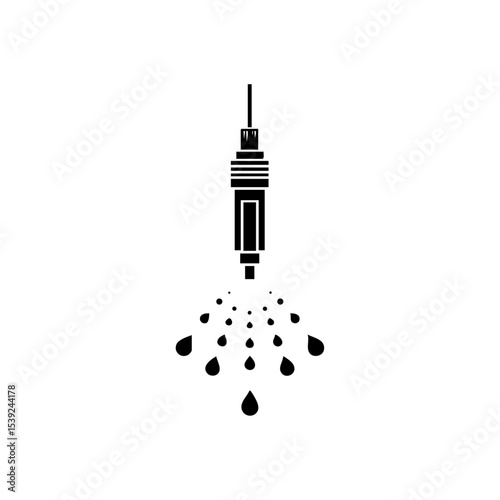 Vector logo of a fuel injector emitting spray in droplets.

