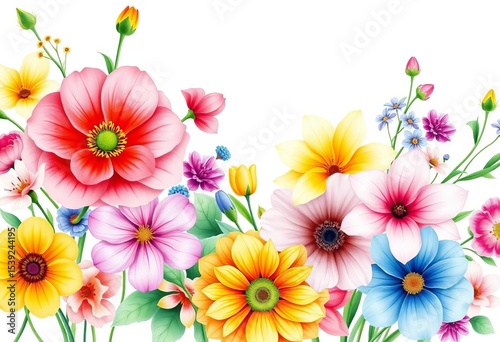 Vibrant spring watercolor flower bouquet collection, vector illustration,  leaves,  pretty