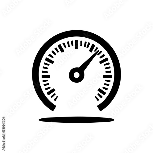 Minimal black and red gauge icon indicating velocity.