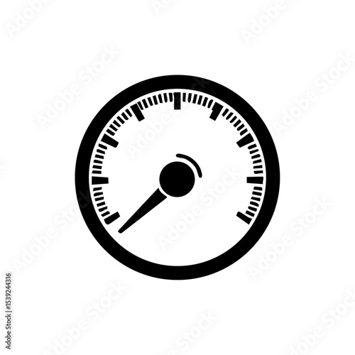 Vector logo of a tachometer with red needle pointing at low RPM.

