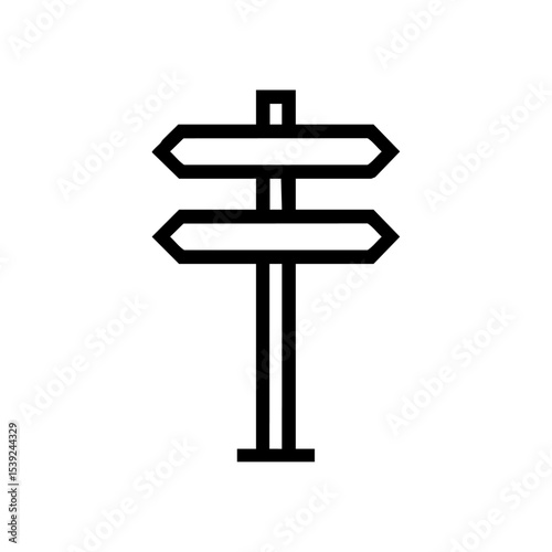 Minimalist black vector icon of a trail signpost with dual arrows pointing in opposite directions. Simple direction sign vector design for wayfinding and travel themes.



