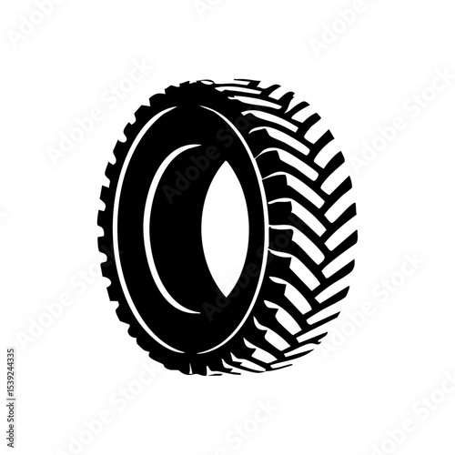 Perspective view vector logo of an off-road tire with detailed tread.

