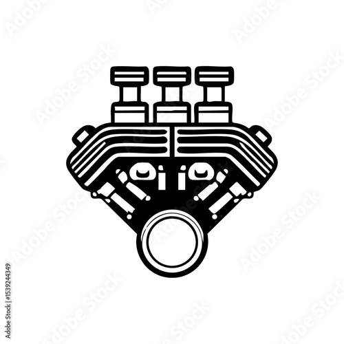 Modern mechanical icon illustrating car engine structure in stylized form.

