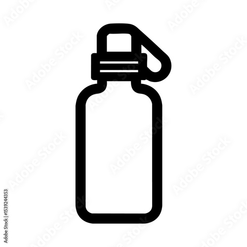 Outline vector icon of a reusable water bottle with a carabiner loop, perfect for hiking and outdoor gear designs.

