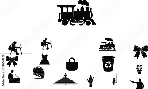 Classic steam train locomotive icon silhouette