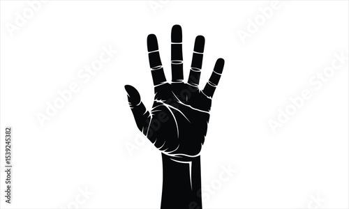Black silhouette of a hand raised up high