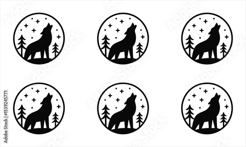 Six repeating wolf howling at night logo designs