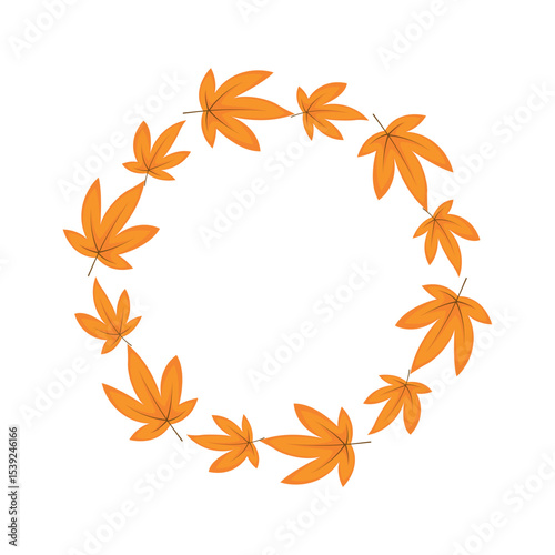 Vector wreath made of orange maple leaves in flat style. Great for autumn cards, seasonal decor, and invitations. Clean and minimal fall design.