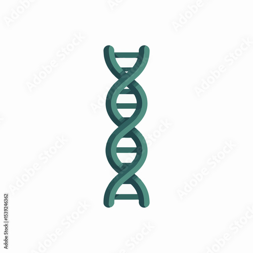 Stylized green DNA helix illustration on a white background, representing genetics and biotechnology, scientific concept for laboratories and health institutions